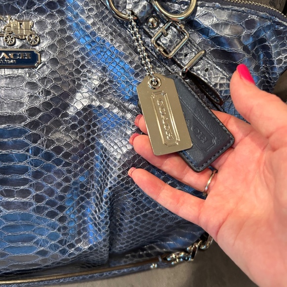 COACH MADISON PYTHON EMBOSSED DENIM BLUE LEATHER SATCHEL #16346 - Picture 3 of 11